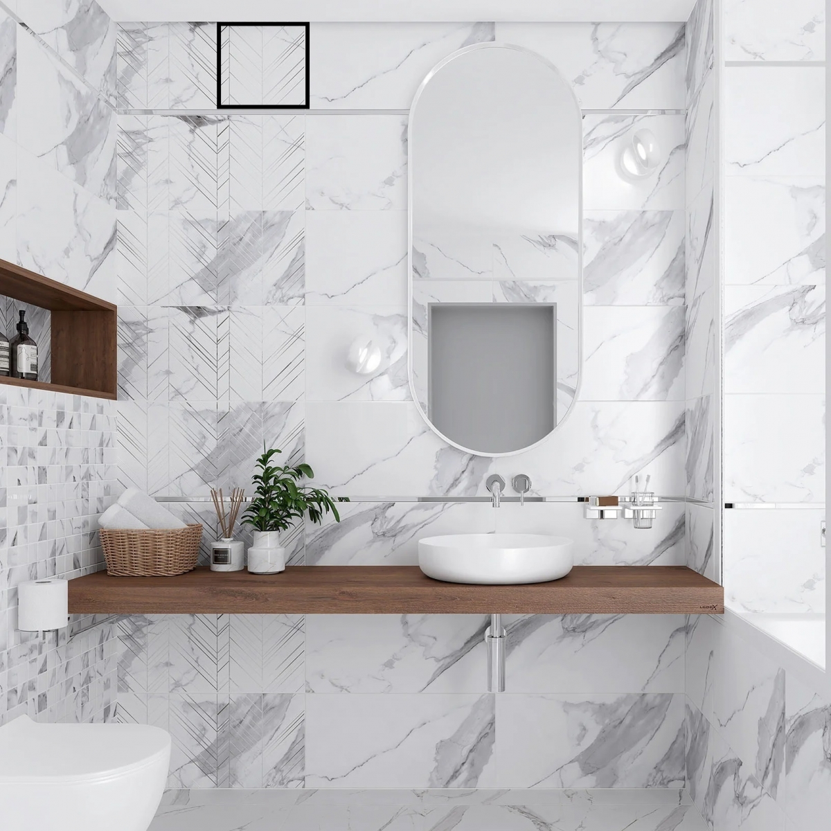 Теневой диффузор под плитку FoZa 237х237 с вентилятором на шарикоподшипнике 125СНК, обратный клапан, таймер+датчик влажности, черная, d125мм