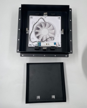 Решетка скрытого монтажа FoZa ПОД ПЛИТКУ 237х237 с вентилятором на шарикоподшипнике 125СК, обратный клапан, черная, d125мм